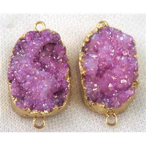 hotpink druzy quartz connector, AB color, freeform, gold plated, approx 20-35mm [GMPDA6704]