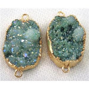 green druzy quartz connector, AB color, freeform, gold plated, approx 20-35mm [GMPDA6705]