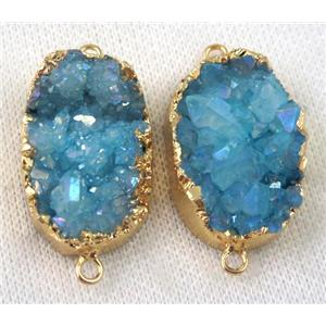 blue druzy quartz connector, AB color, freeform, gold plated, approx 20-35mm [GMPDA6706]