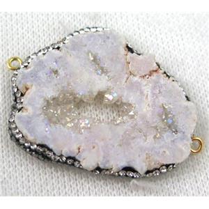 Druzy Agate slice connector paved rhinestone, freeform, white AB-color, approx 30-55mm [GMPDA6720]
