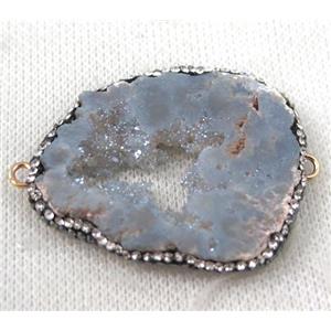 Agate Druzy slab connector paved rhinestone, freeform, blue-gray plated, approx 30-55mm [GMPDA6721]