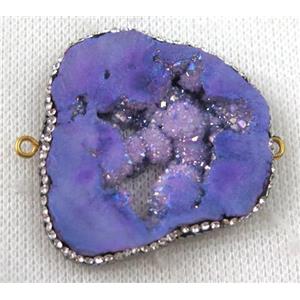 druzy agate slice connector paved rhinestone, freeform, lavender AB-color, approx 30-55mm [GMPDA6722]
