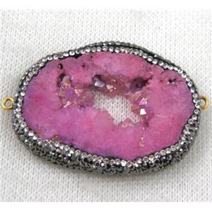 druzy agate slice connector paved rhinestone, freeform, hotpink AB-color, approx 30-55mm [GMPDA6723]