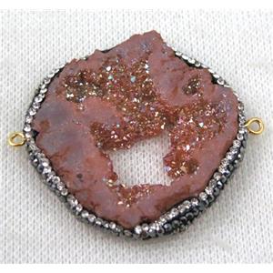 druzy agate slice connector paved rhinestone, freeform, pink plated, approx 30-55mm [GMPDA6724]