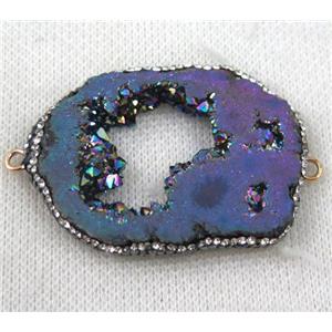 druzy agate slice connector paved rhinestone, freeform, rainbow plated, approx 30-55mm [GMPDA6725]
