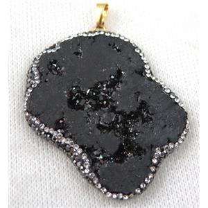 druzy agate slice pendant paved rhinestone, freeform, black plated, approx 30-60mm [GMPDA6728]