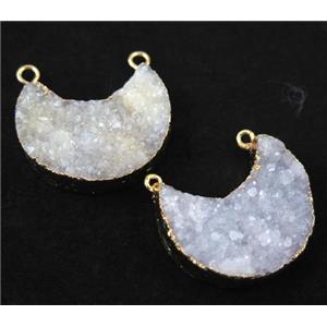 white druzy quartz pendant with 2loops, crescent moon, gold plated, approx 20-32mm [GMPDA6740]