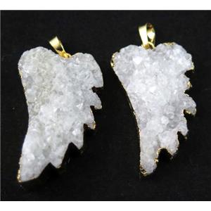 white druzy quartz pendant, angel wing, gold plated, approx 25-40mm [GMPDA6741]