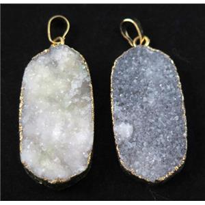 white druzy quartz pendant, oval, gold plated, approx 20-40mm [GMPDA6742]