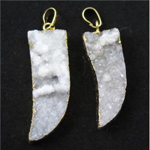 white druzy quartz pendant, horn, gold plated, approx 15-40mm [GMPDA6743]