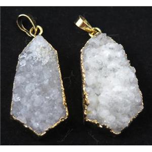 white druzy quartz pendant, gold plated, approx 18-38mm [GMPDA6744]