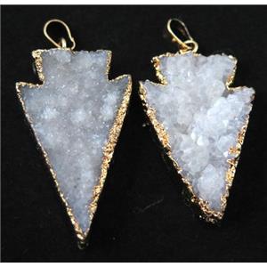 white druzy quartz pendant, arrowhead, gold plated, approx 22-45mm [GMPDA6745]
