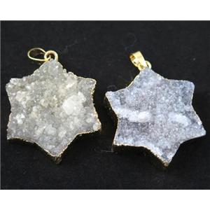 white druzy quartz pendant, star, gold plated, approx 35mm [GMPDA6746]