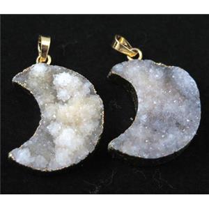 white druzy quartz pendant, moon, gold plated, approx 20-32mm [GMPDA6747]