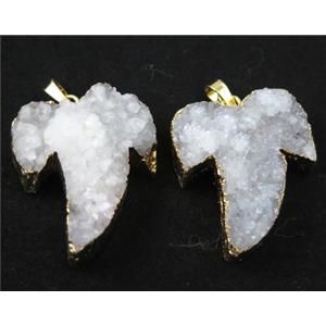 white druzy quartz pendant, shark-tooth shaped, gold plated, approx 30-35mm [GMPDA6748]