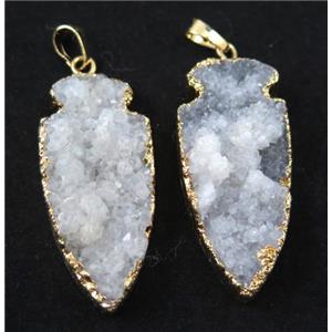 white druzy quartz pendant, arrowhead, gold plated, approx 20-45mm [GMPDA6749]