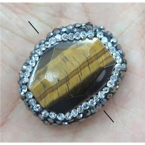 tiger eye stone bead paved rhinestone, faceted freeform, approx 15-25mm [GMPDA6752]