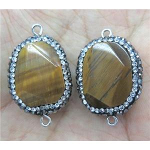 tiger eye stone connector paved rhinestone, faceted freeform, approx 15-25mm [GMPDA6753]