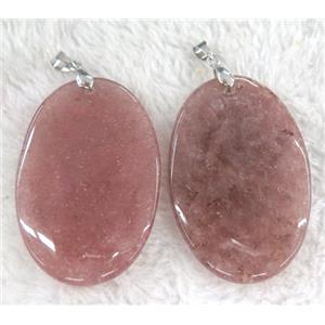 Strawberry Quartz pendant, oval, pink, approx 35-53mm [GMPDA6755]