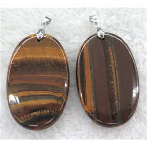 Iron Tiger eye stone pendant, oval, approx 35-55mm [GMPDA6760]