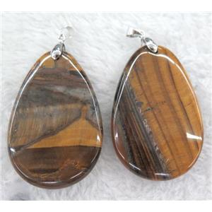 Iron Tiger eye stone pendant, teardrop, approx 35-55mm [GMPDA6761]