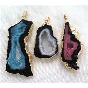 druzy agate pendant, mix color, gold plated, approx 20-50mm [GMPDA6769]