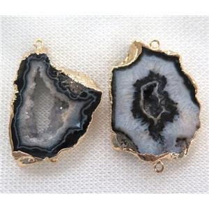 Black Agate Druzy Slice Connector Geode Freeform Gold Plated, approx 15-30mm [GMPDA6770]