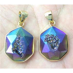 druzy agate pendant, faceted hexagon, rainbow, approx 15-20mm [GMPDA6783]