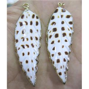 white shell pendant, leaf, gold plated, approx 25-60mm [GMPDA6784]