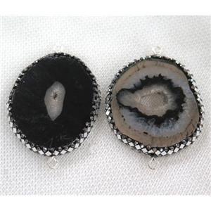 black agate druzy connector paved silver foil, freeform, approx 25-40mm [GMPDA6787]