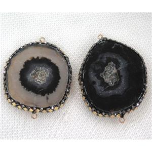 black agate druzy connector paved gold foil, freeform, approx 25-40mm [GMPDA6788]