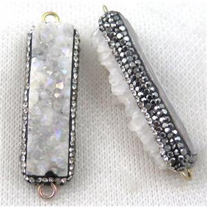 white Druzy Quartz connector paved rhinestone, AB-color, rectangle, approx 12-45mm [GMPDA6793]