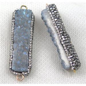 lt.blue Druzy Quartz connector paved rhinestone, rectangle, approx 12-45mm [GMPDA6794]
