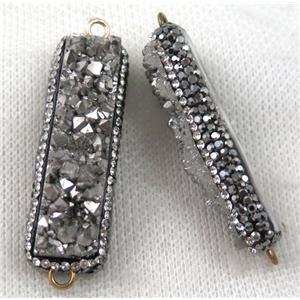 silver Druzy Quartz connector paved rhinestone, rectangle, approx 12-45mm [GMPDA6795]