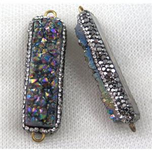 rainbow Druzy Quartz connector paved rhinestone, rectangle, approx 12-45mm [GMPDA6796]