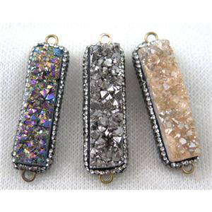 Druzy Quartz connector paved rhinestone, mix color, rectangle, approx 12-45mm [GMPDA6797]