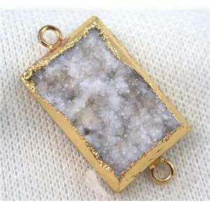 white druzy quartz rectangle connector, gold plated, approx 20-30mm [GMPDA6800]