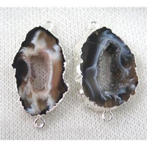 druzy Agate slice connector, freeform, silver plated, approx 15-30mm [GMPDA6807]