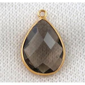 crystal glass pendant, teardrop, smoky, gold plated, approx 16x20mm [GMPDA6821-16X20MM]