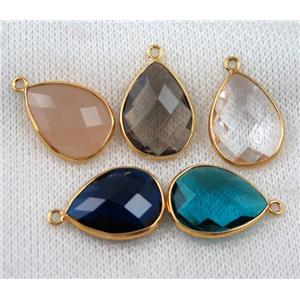 crystal glass pendant, teardrop, mix color, gold plated, approx 16x20mm [GMPDA6822-16X20MM]