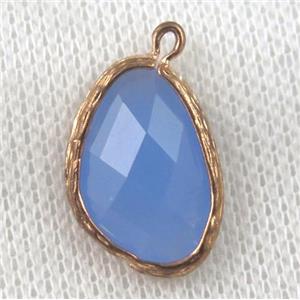 blue crystal glass teardrop pendant, gold plated, approx 12-18mm [GMPDA6837]