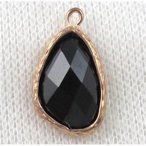 black crystal glass teardrop pendant, gold plated, approx 12-18mm [GMPDA6839]