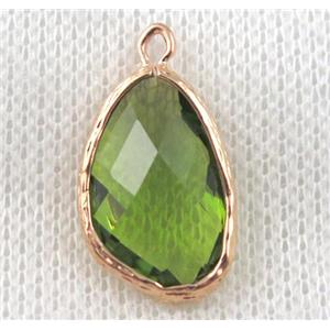 olive crystal glass teardrop pendant, gold plated, approx 12-18mm [GMPDA6840]