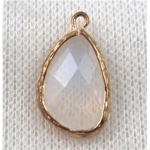 milk-white crystal glass teardrop pendant, gold plated, approx 12-18mm [GMPDA6841]