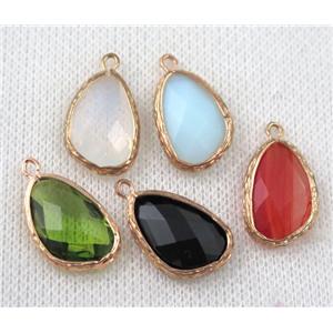 crystal glass teardrop pendant, mix color, gold plated, approx 12-18mm [GMPDA6842]