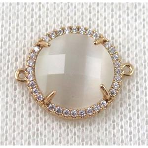 white crystal glass flat-round connector paved zircon, gold plated, approx 18mm dia [GMPDA6844]