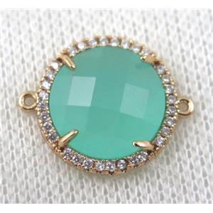 aqua crystal glass flat-round connector paved zircon, gold plated, approx 18mm dia [GMPDA6852]