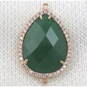 green crystal glass teardrop connector paved zircon, gold plated, approx 14x18mm [GMPDA6855-14X18MM]