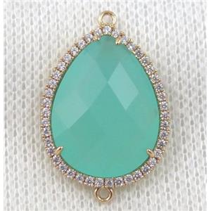 aqua crystal glass teardrop connector paved zircon, gold plated, approx 18x24mm [GMPDA6856-18X24MM]