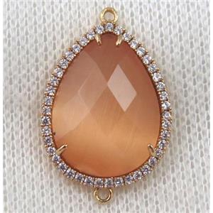 orange crystal glass teardrop connector paved zircon, gold plated, approx 14x18mm [GMPDA6857-14X18MM]